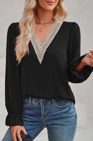 black + crochet v neck blouse