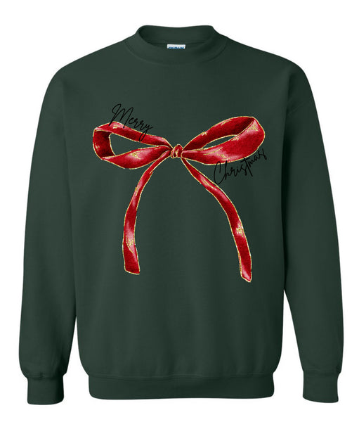 Red Bow Dark Green Crewneck