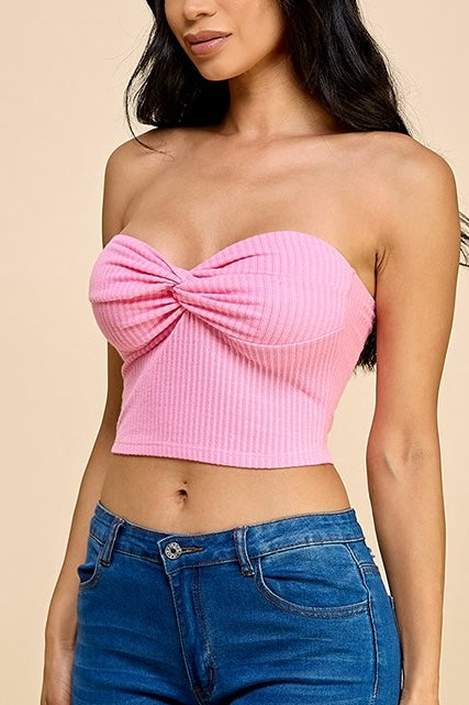 pink twist front strapless top