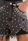 rhinestone black denim wash cutoffs