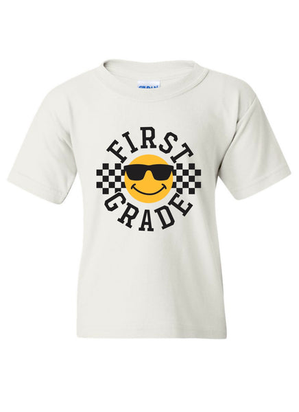 KIDS Daycare to 6th Grade Checkered Smiley T-Shirt White