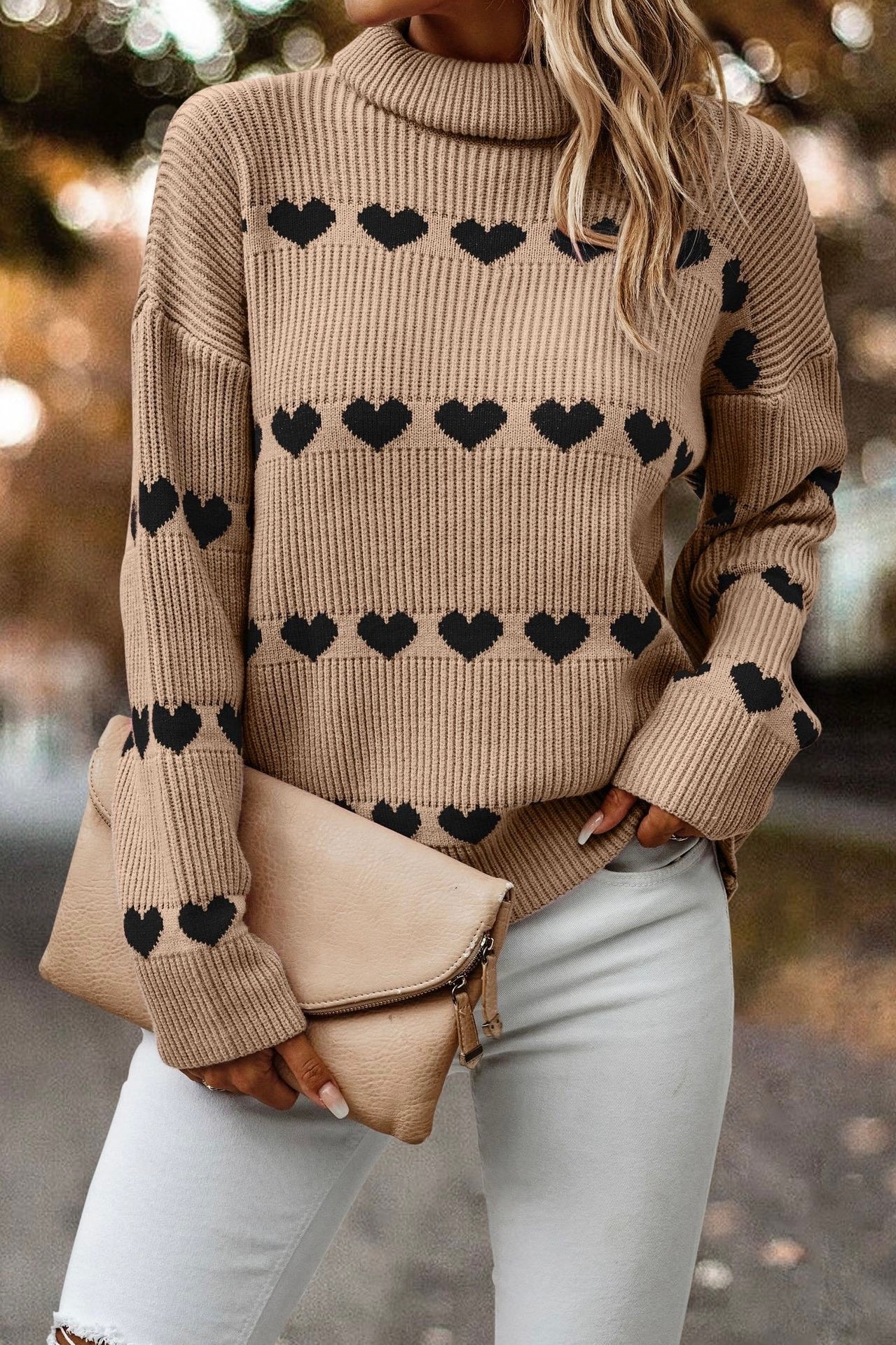 neutral heart turtleneck sweater