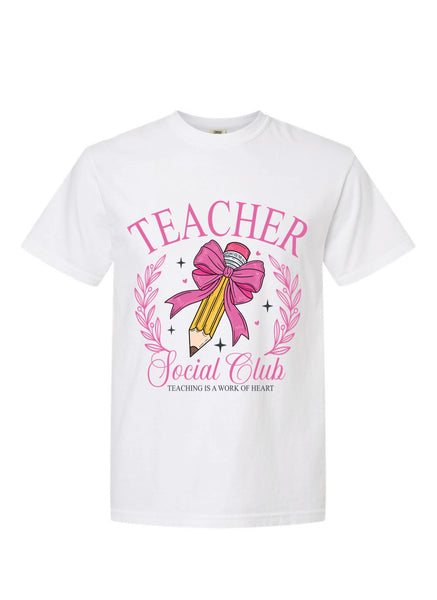 ADULT Teacher Coquette Bow Pencil T-Shirt White