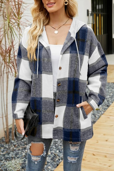 navy flannel hoodie shacket