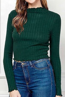 dark emerald ribbed hacci lettuce hem top