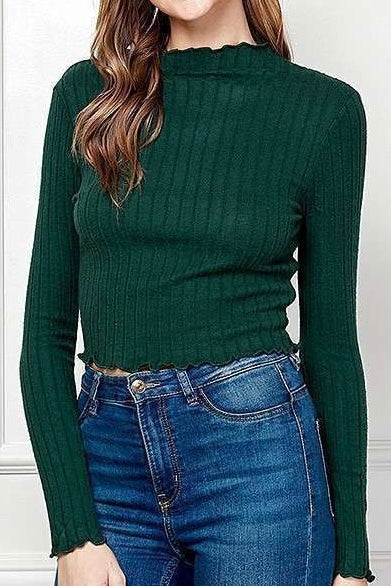 dark emerald ribbed hacci lettuce hem top