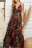 black satin floral maxi