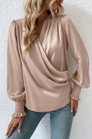 champagne long sleeve satin blouse