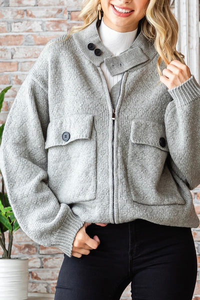 grey zip cardi sweater