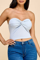 light blue twist front strapless top