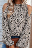 black floral + taupe mock neck blouse