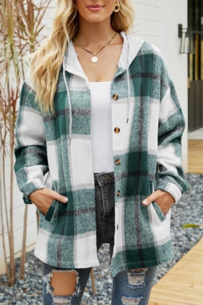 green multi flannel hoodie shacket