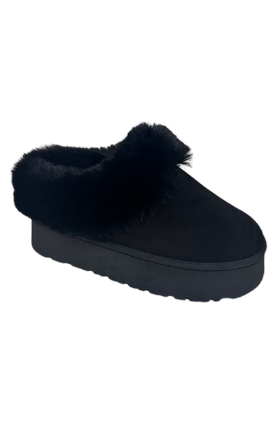 black faux-fur platform slide