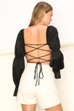 black satin lace back crop