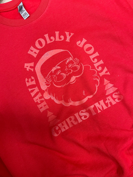 red on red holly jolly santa crewneck