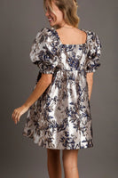 Metallic Jacquard Puff Sleeve Dress