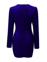 Velvet Ruched Surplice Long Sleeve Mini Dress