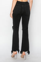 Black Distressed Raw Hem Jeans with Pockets