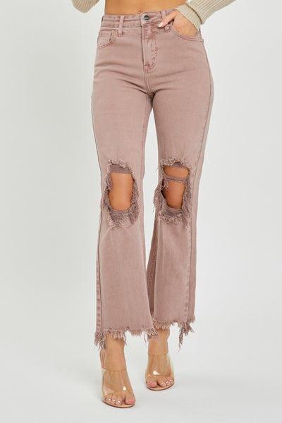 Rose Distressed Ankle Bootcut Jeans