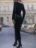 Dark Green Ruched Velvet Dress