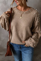 Pearl Detail Long Sleeve Sweater Multiple Colors