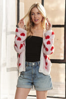 Fuzzy Heart Button Down Cardigan