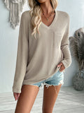 Textured V-Neck Long Sleeve Top