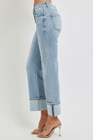 Plus Size Ankle Straight Leg Cuffed Denim