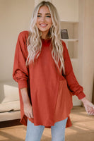 Contrast Texture Long Sleeve Top