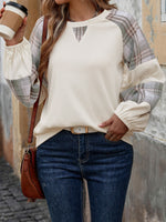 Perfee Plaid Round Neck Long Sleeve Top