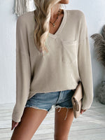 Textured V-Neck Long Sleeve Top