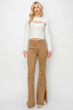 Camel High Waist Side Slit Flare Jeans