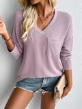 Textured V-Neck Long Sleeve Top