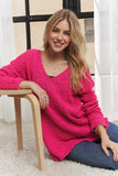 Pink Side Slit V-Neck Sweater