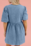 Bow Knots Half Sleeve Denim Dress