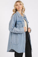 Light Wash Patch Pocket Longline Denim Jacket