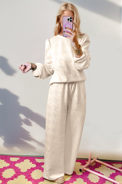 Textures Long Sleeve Top and Wide Leg Pants Set