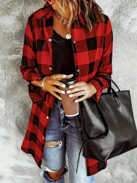 Plaid Collared Long Sleeve Shacket