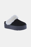 Black Platform Faux Fur Trim Slip-Ons