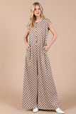 Checkered Half Button Cap Sleeve Jumpsuit