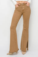 Camel High Waist Side Slit Flare Jeans