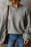 Pearl Detail Long Sleeve Sweater Multiple Colors