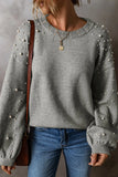 Pearl Detail Long Sleeve Sweater Multiple Colors