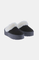 Black Platform Faux Fur Trim Slip-Ons