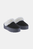 Black Platform Faux Fur Trim Slip-Ons