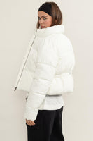 White Quilted Back Drawstring Puffer Jacket