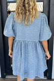 Bow Knots Half Sleeve Denim Dress