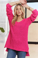 Pink Side Slit V-Neck Sweater