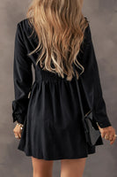 Black + Crystal Button Up Long Sleeve Dress