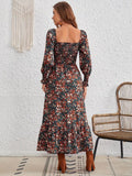 Smocked Floral Square Neck Dress